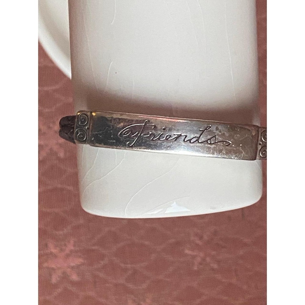 Brighton Friends Bracelet Engraved Silver Plated Leather ID Scroll Bar 7.5"